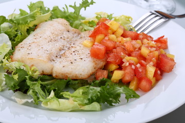 Fish dish - roasted cod with vegetable salad