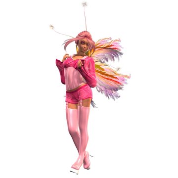 Beautiful Sexy 3D Pink Fairy Magic Girl on White Background