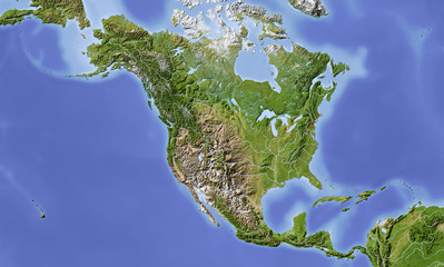 Obraz premium Ameryka Północna i Środkowa, cieniowana mapa reliefowa