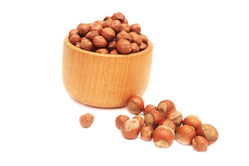 Nuts in wooden bowl.