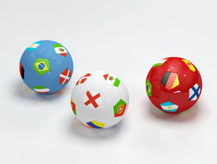 three soccer-ball with flags on withe background