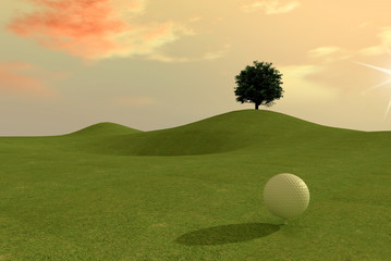 golf match at sunset - digital artwork