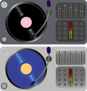 two dj turntables isolated on white(vector, CMYK)