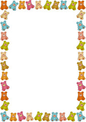hintergrund mit buntem rahmen aus kleinen teddys