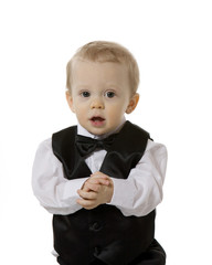 Young Baby Boy Clapping Hands in Tuxedo