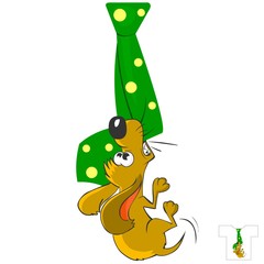 T-shirt disign. The dog seized teeth in a tie.