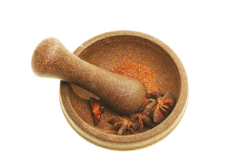 Pestle and mortar with spice