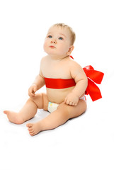 cute baby with a red ribbon