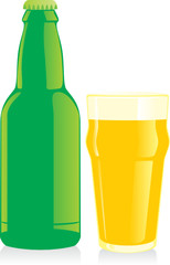 isolated bottle and glass of blonde beer