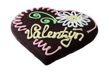 chocolate valentine heart isolated on white background