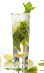 Mojito with ice on white