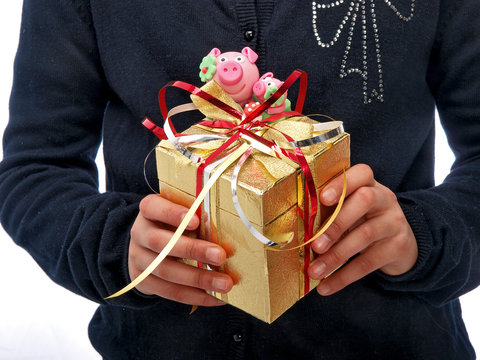 Golden Present Box With Lucky Charms