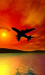 avion au coucher du soleil