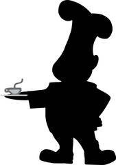 illustration of a cooker with a cup of coffee in the hand