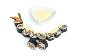 sushi rolls are isolated on the white background