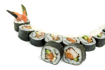sushi rolls are isolated on the white background
