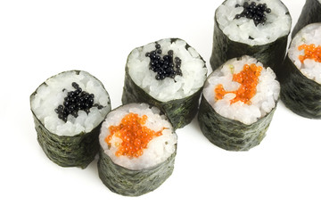 sushi rolls with caviar and salmon