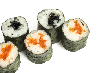 sushi rolls with caviar and salmon