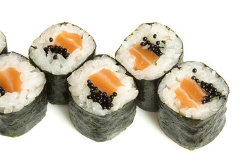 sushi rolls with caviar and salmon