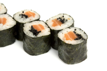 sushi rolls with caviar and salmon