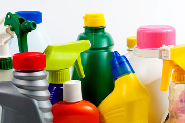 Bright colored plastic bottles