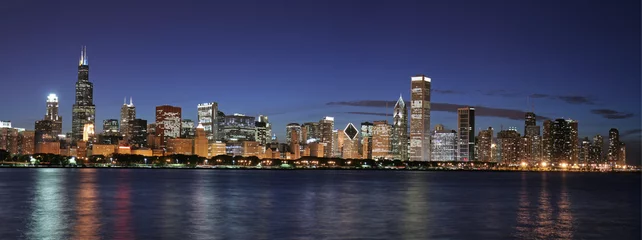 Poster Skyline von Chicago bei Nacht © Mike Liu