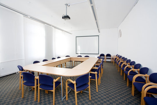 empty small classroom or meeting room with shallow dof