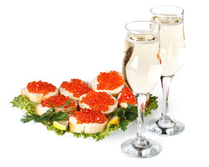 Red caviar and champagne