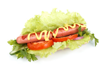 Hot dog with vegetables