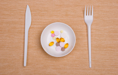 menu for a dinner from pills