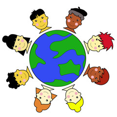 Multicultural Kid Faces United Around Earth