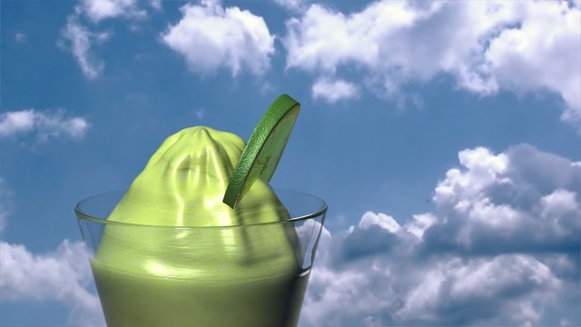 Lime ice-cream adn timelapse clouds