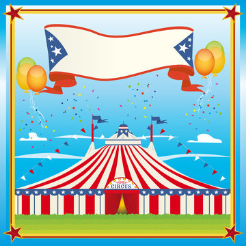 red and blue circus big top