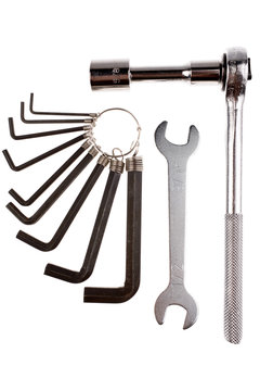 Wrenches, and hex keys isolated over white