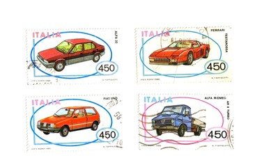 italian vehicles, post stamps background