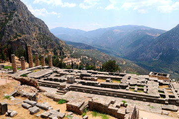 general view of Apollo temple in Delphi, Greece