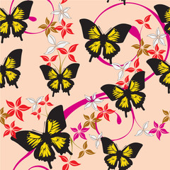 Seamless Butterflies and Floral Pattern