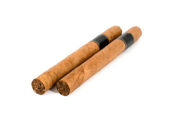 Two Cuban cigar over white background