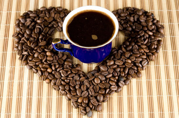 Coffee cup and coffee beans