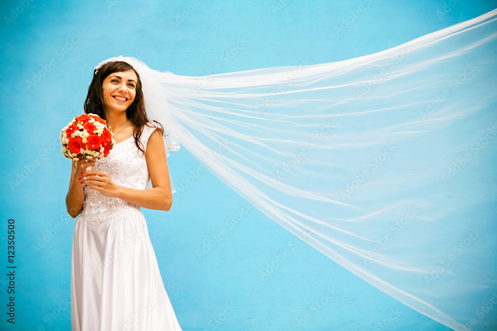 Wall mural the bride with a wedding bouquet