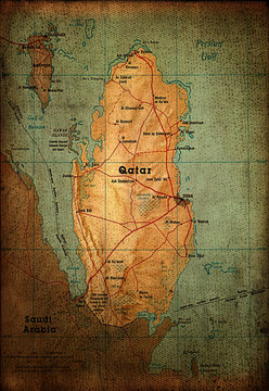 Qatar map on vintage paper