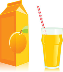 isolated juice carton box and glass