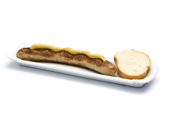 thuringer bratwurst with mustard and bread