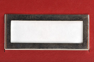 white label on an red box background