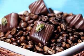 Coffee beans with chocolates