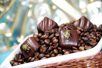 Coffee beans with chocolates