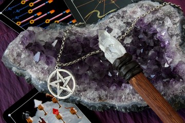Wiccan Objects With Tarot Cards
