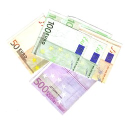 bunch of euro banknotes bent