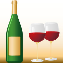 Flasche und 2 Gläser