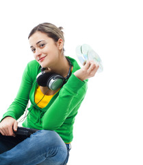 girl with earphones listening to music